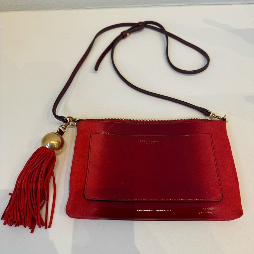 Tory Burch Red Crossbody Bag with Gold Tassel